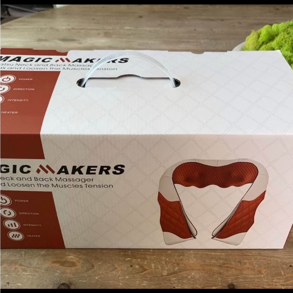Magic Makers Neck & Back Massager with Heat and car attachment Brown ans Ivory
